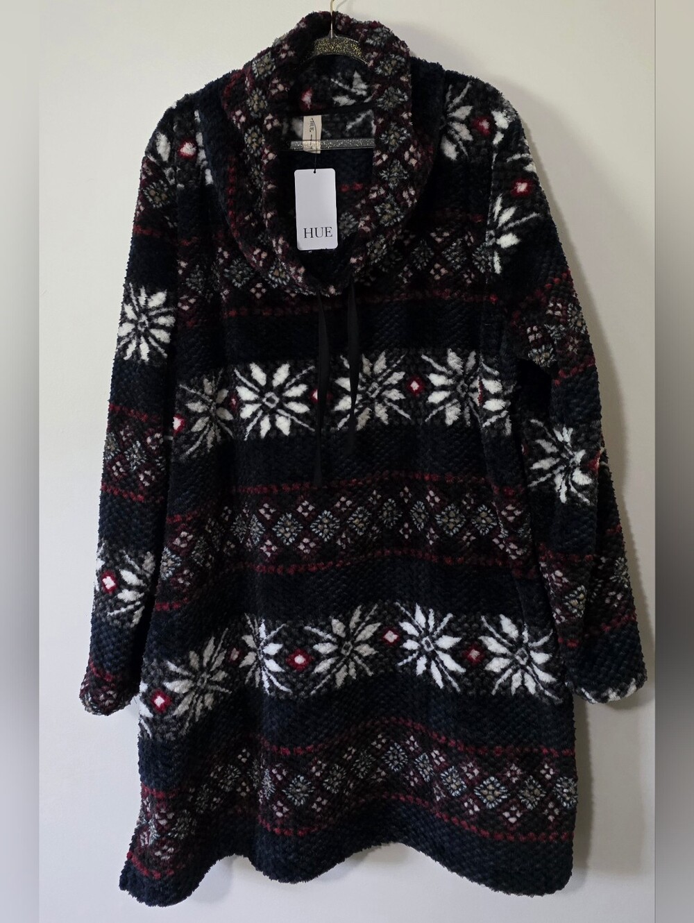 NWT Hue Cowl Neck Fleece Lounger Fairisle Soft Plush Cabin Cottagecore Sz 2x
